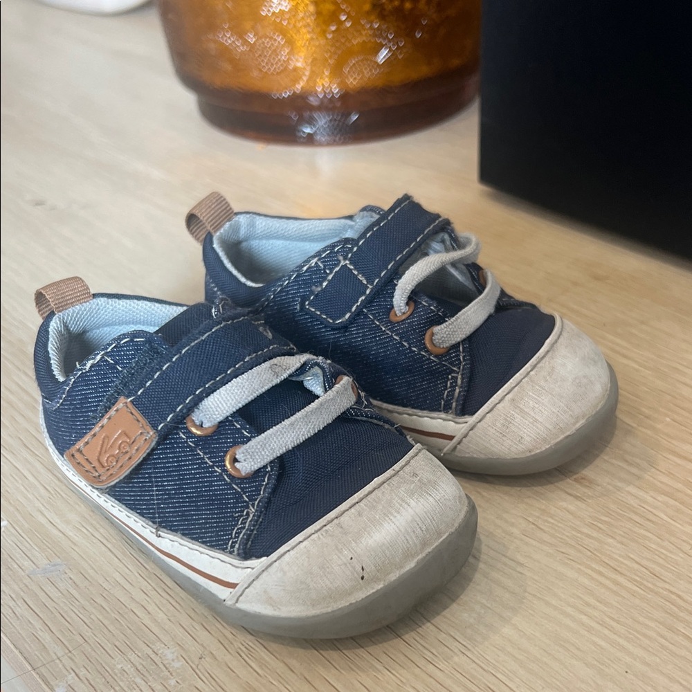 See Kai Run Navy Canvas Slip-On Sneakers with Beige Accent
